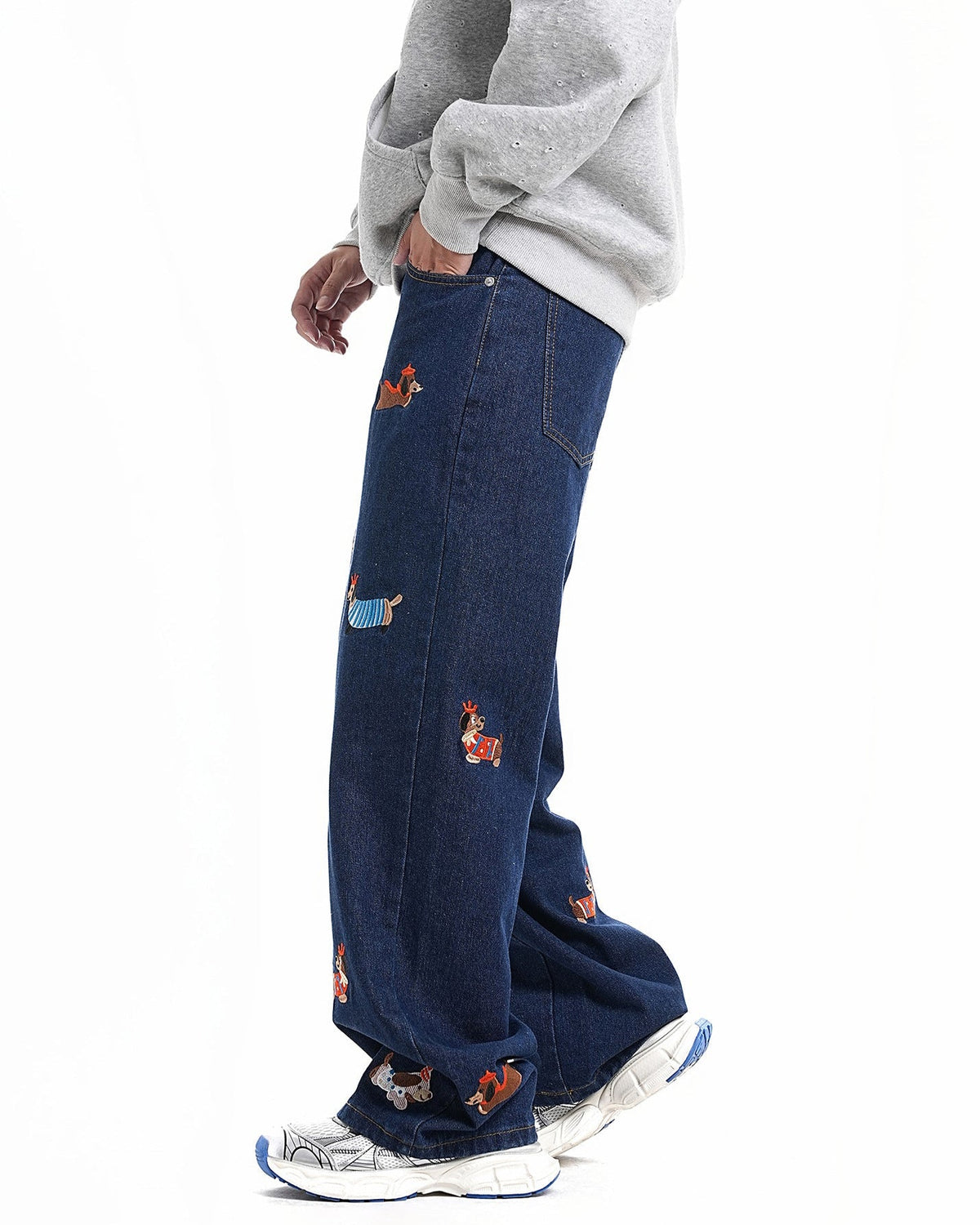 Fun embroidered denim trousers