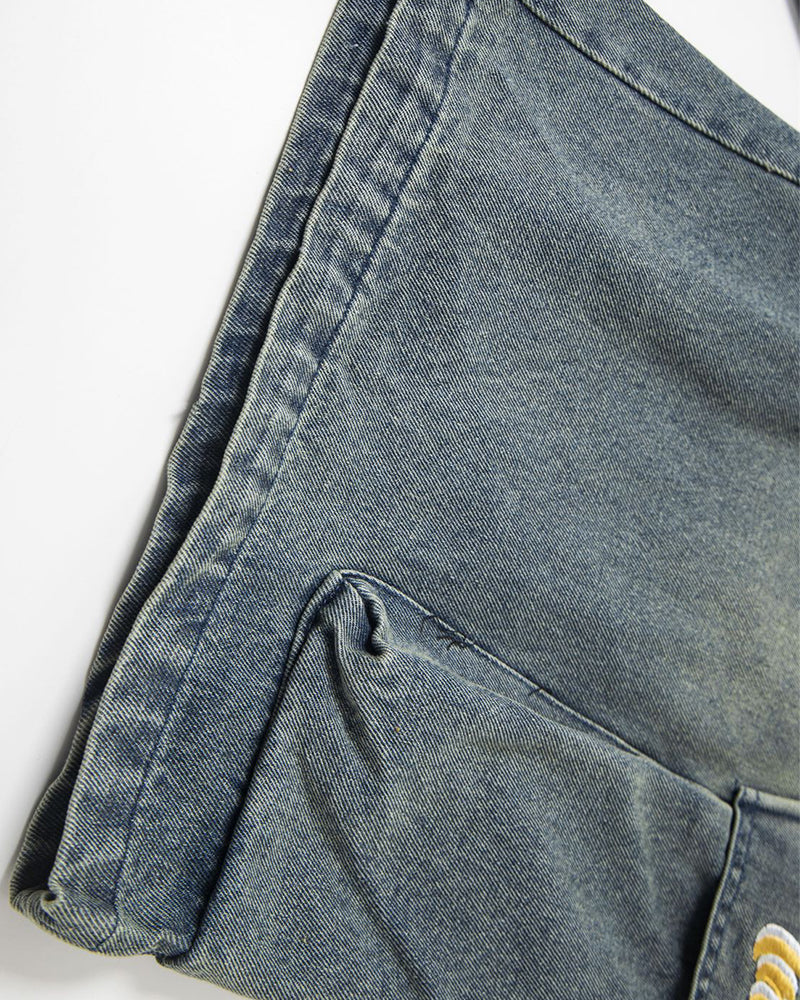 워시드 디스트레스드 크롭 데님 반바지