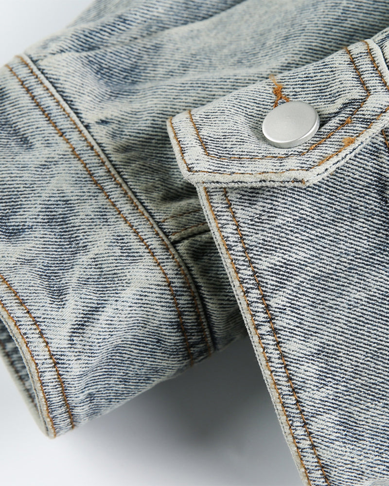 ウォッシュ加工のダメージデニムワークジャケット