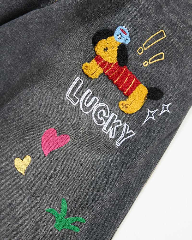 Cartoon washed straight jeans