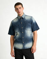Washed, Distressed Short-Sleeve Shirt