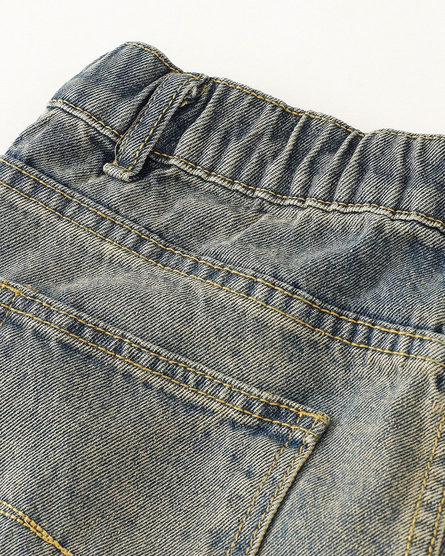 Washed distressed cartoon denim trousers