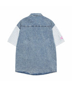 カラーブロックデニム半袖シャツ