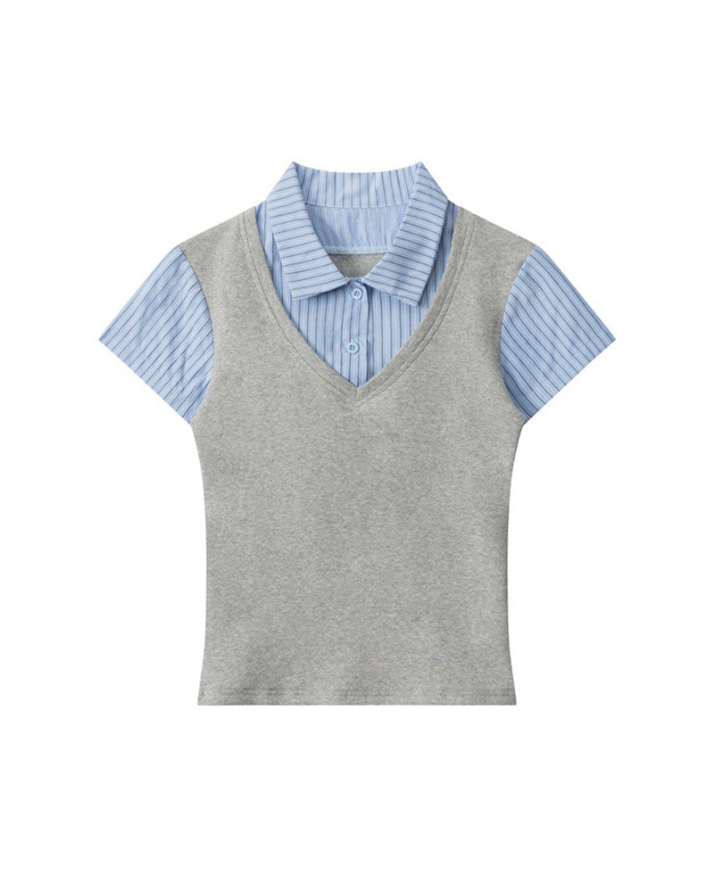 Fake two-piece short sleeves