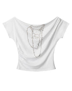 ボートネックのクロップドトップス