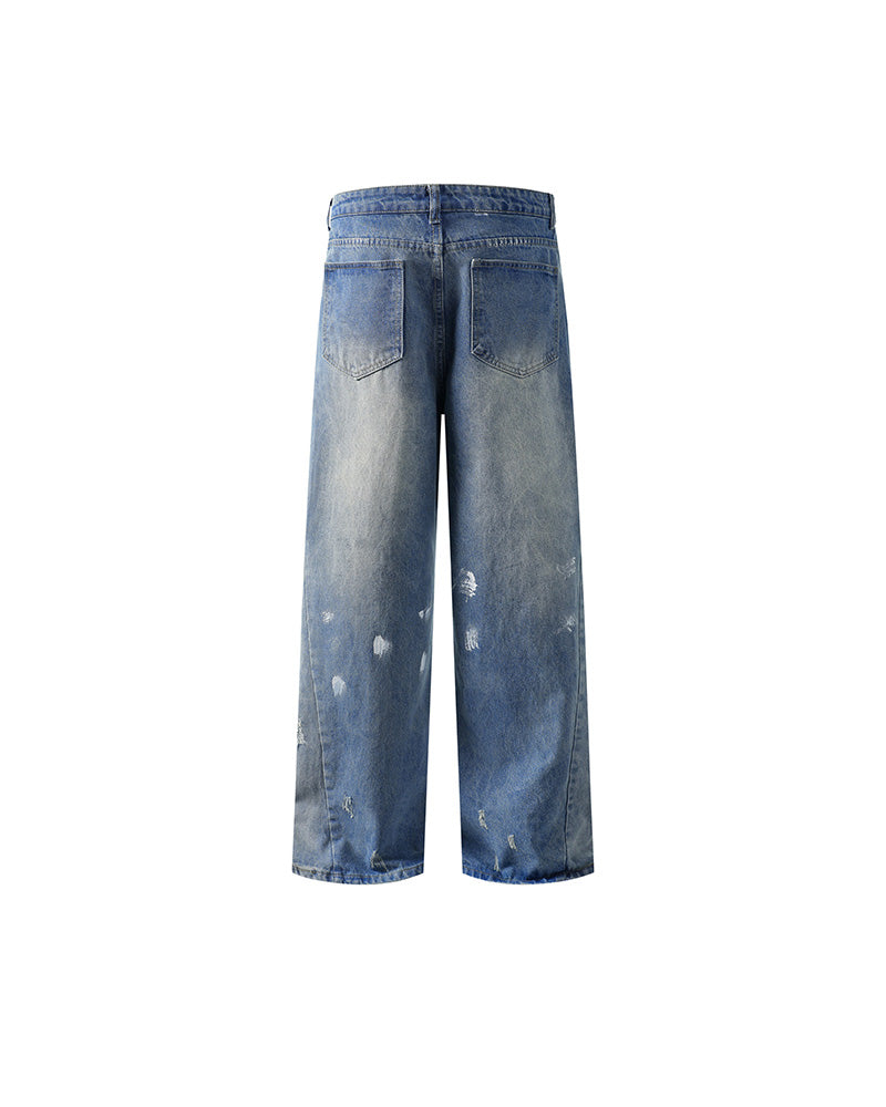 Distressed hand-painted jeans