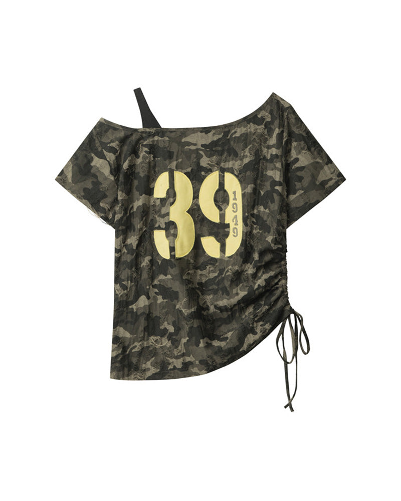 Off-shoulder camouflage short sleeves