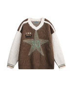 レトロなコントラストカラーのプルオーバーセーター