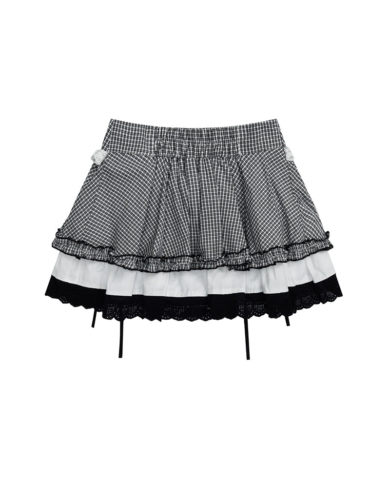 콘트라스트 컬러 플레드 스커트