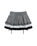 콘트라스트 컬러 플레드 스커트