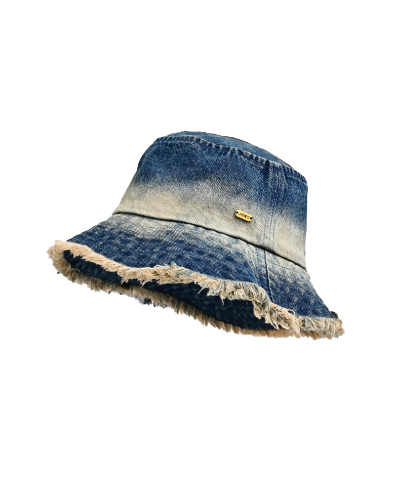Gradient denim bucket hat