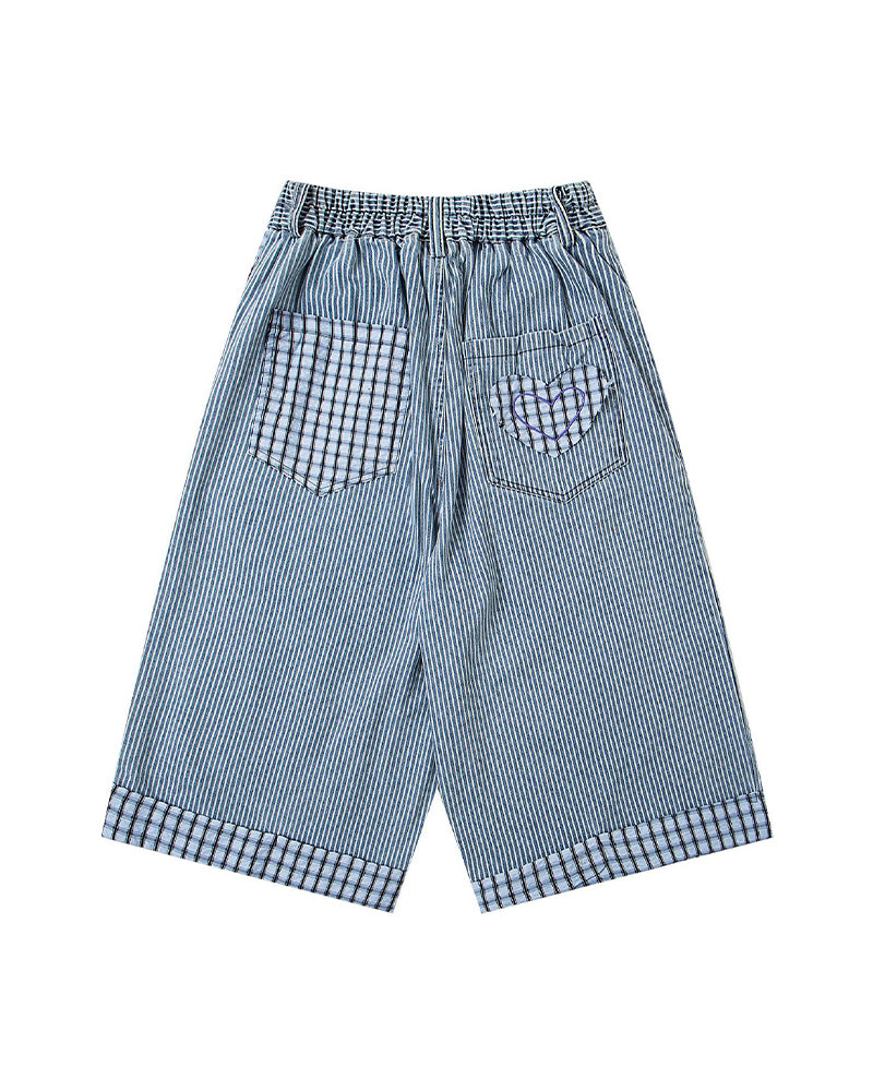 Cartoon Embroidered Cropped Casual Shorts