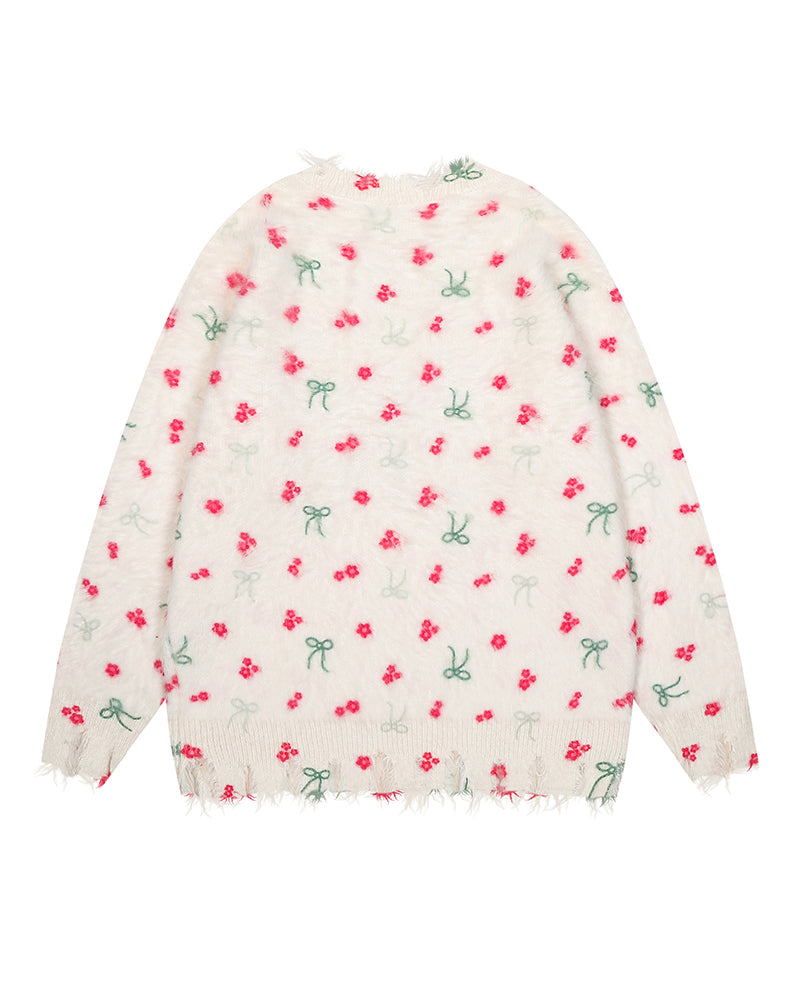 花柄プルオーバーセーター