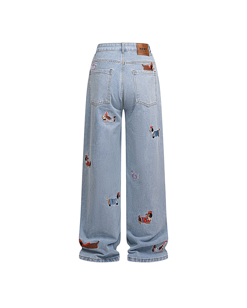 Fun embroidered denim trousers