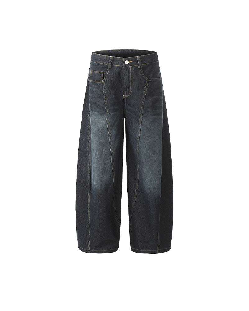 Distressed washed straight-leg pants