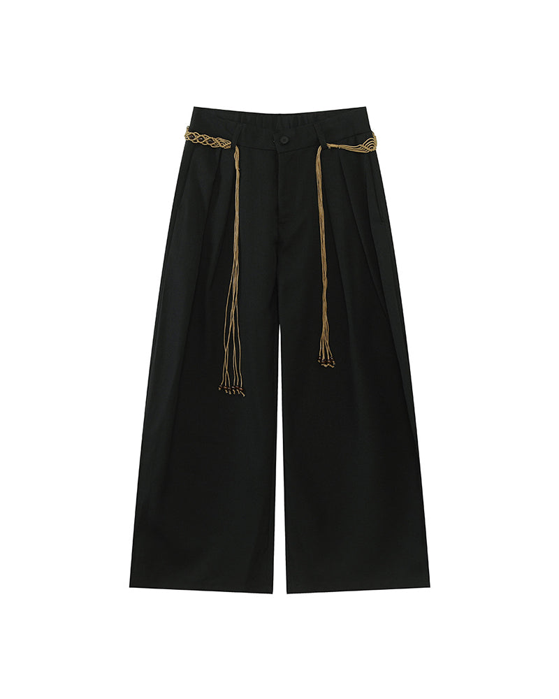 Retro solid color casual wide-leg pants