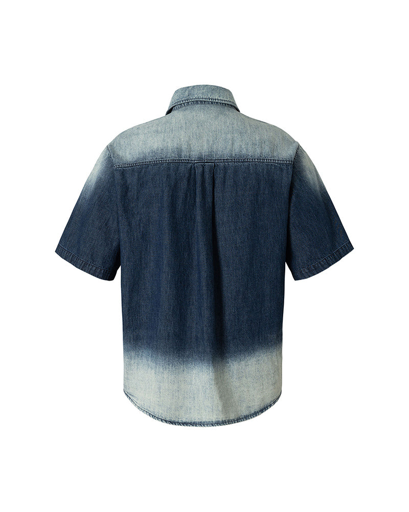 Washed, Distressed Short-Sleeve Shirt