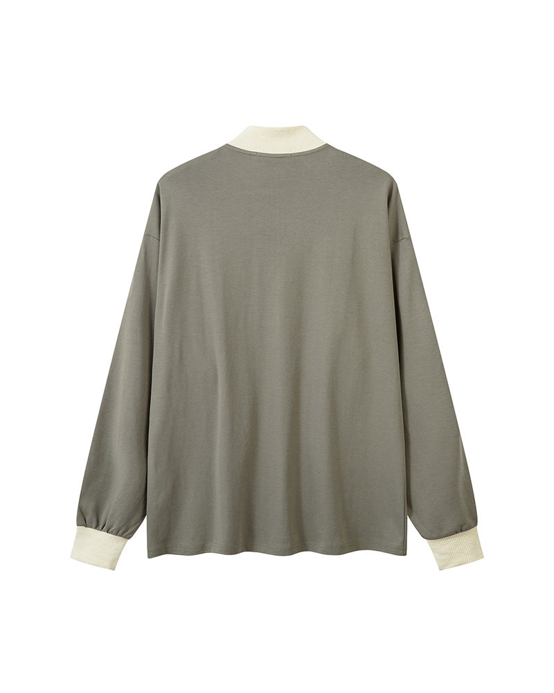 패치워크 레터 프린트 스탠드 칼라 스웨트셔츠