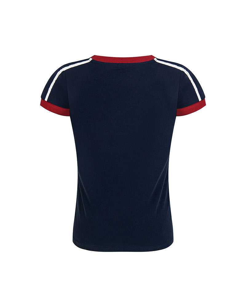 Retro contrast color stitching striped short sleeves