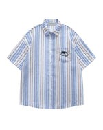 刺繍入りストライプ半袖シャツ