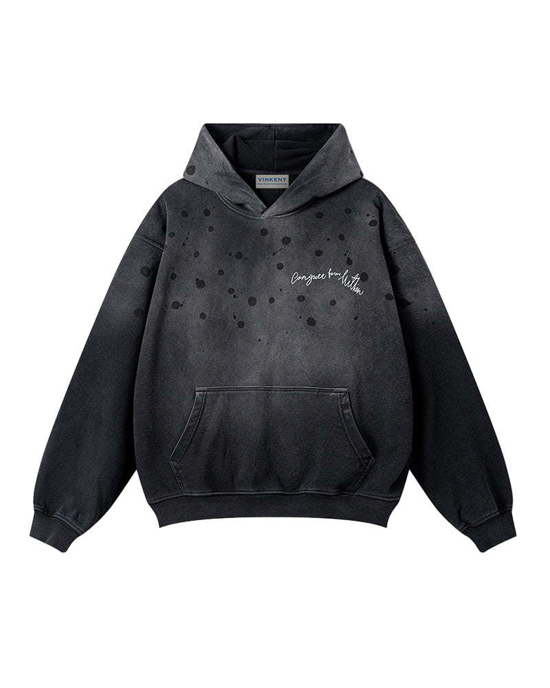 ダメージ加工のフード付きスウェットシャツ