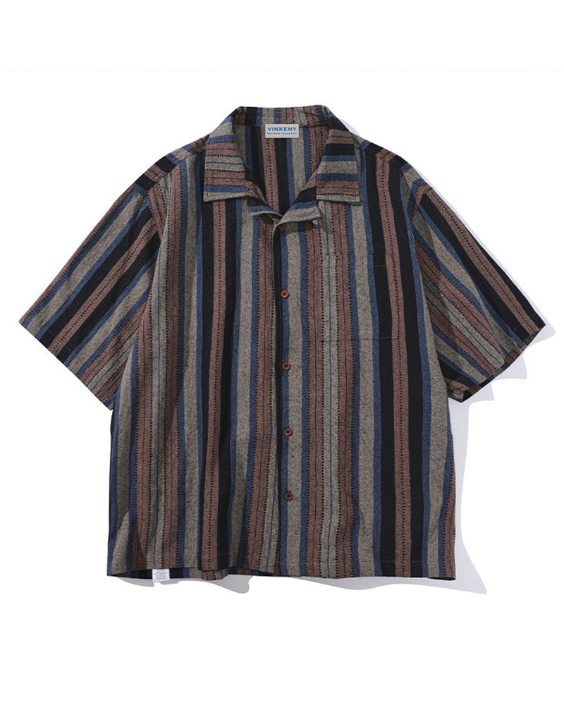 Retro striped short-sleeved shirt