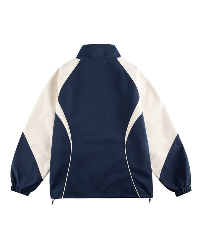 レトロなカラーブロックスタンドカラージャケット