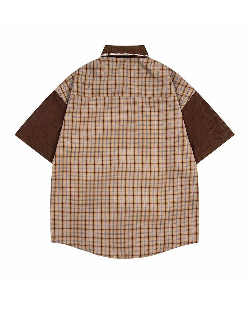 コントラストカラーパネル半袖シャツ