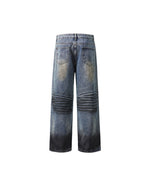 Distressed straight jeans