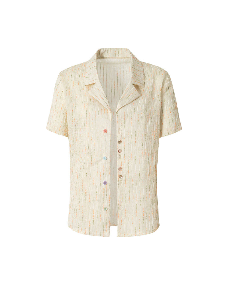 V-Neck Striped Short-Sleeve Shirt