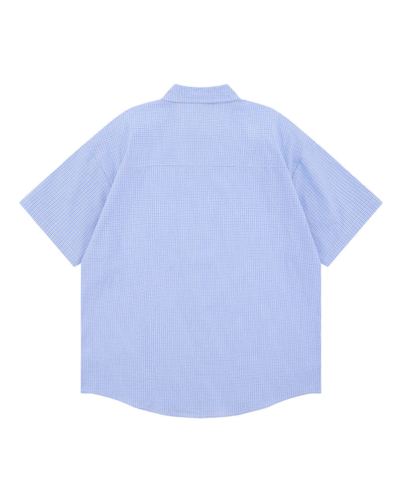 小花柄チェック柄半袖シャツ