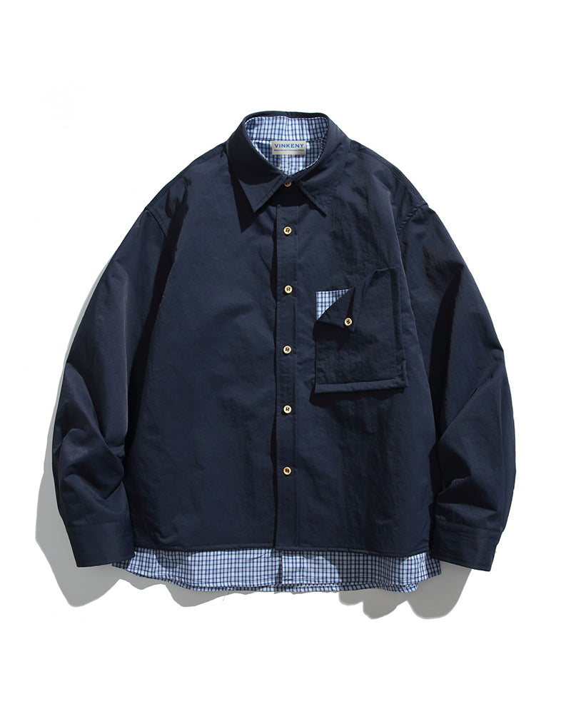 Faux two-piece long-sleeved shirt