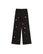 Washed distressed cartoon denim trousers