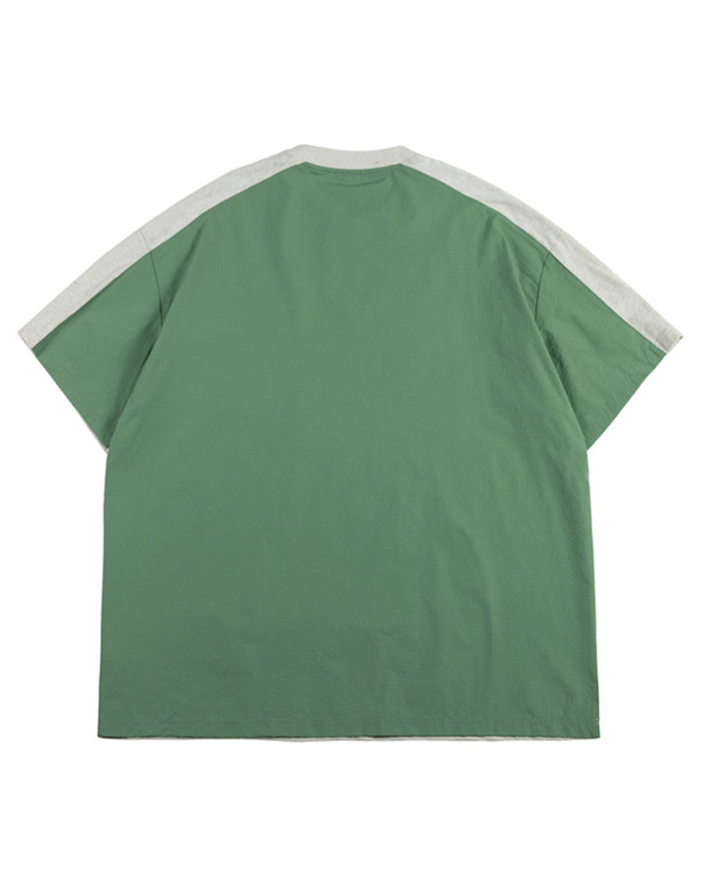 コントラストカラーのステッチワーク半袖