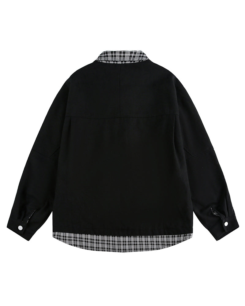 Plaid patchwork fake two-piece jacket