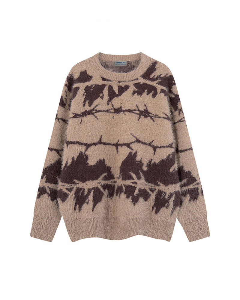 Contrast color crew neck knitted sweater