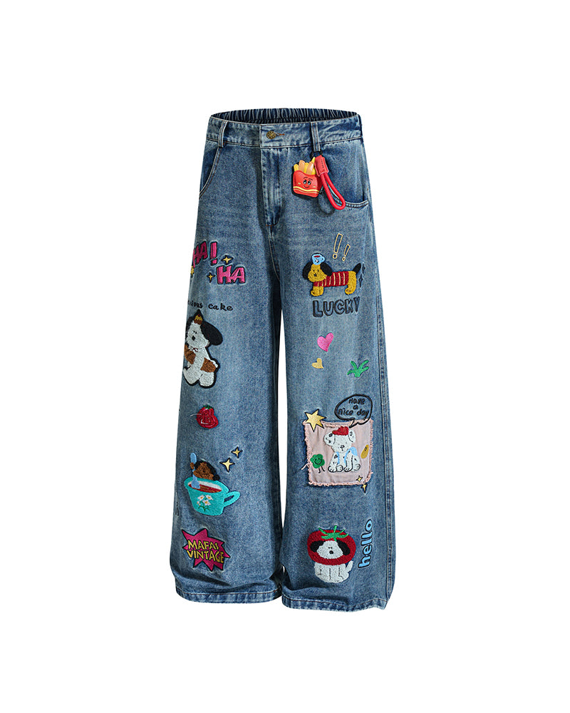 Cartoon washed straight jeans