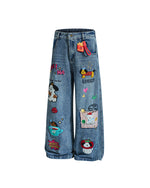 Cartoon washed straight jeans
