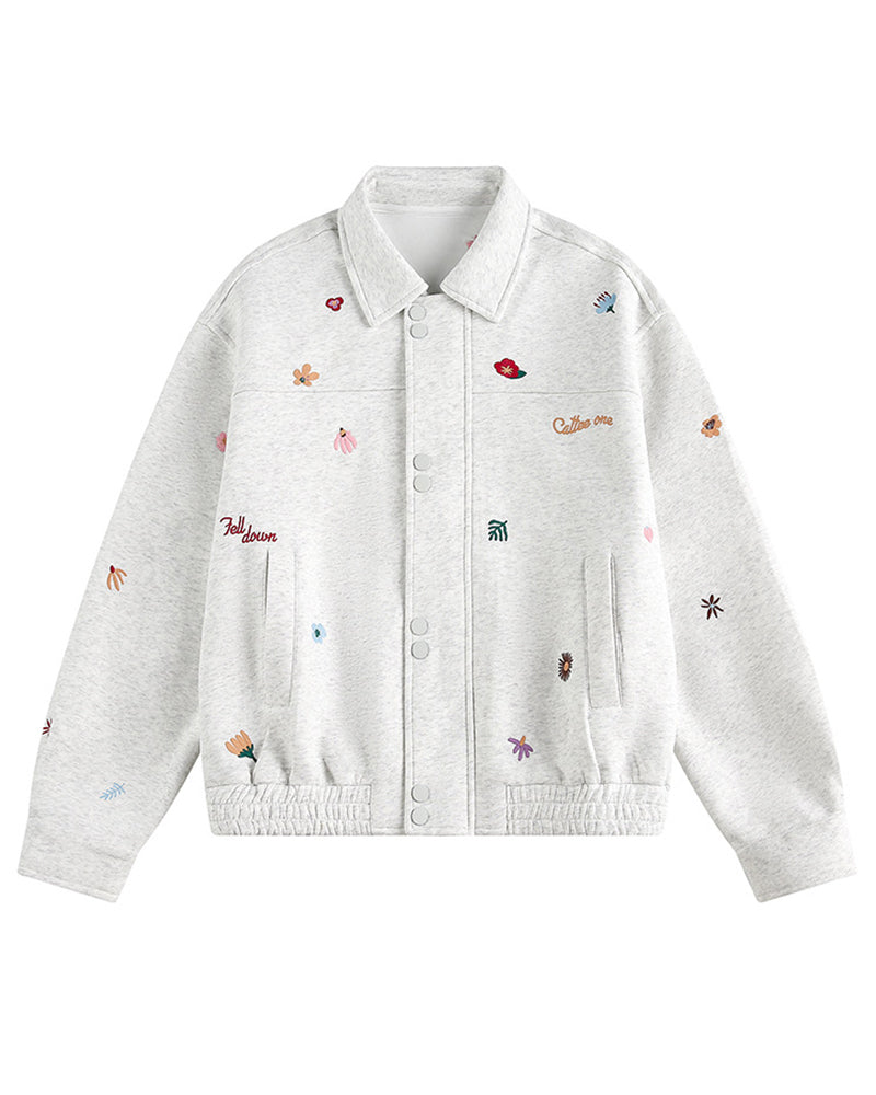 小花刺繍のベースボールジャケット