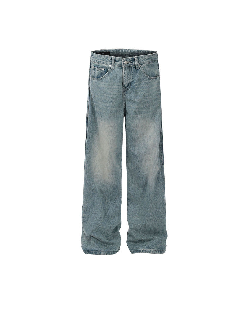 Distressed washed straight jeans