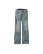 Distressed washed straight jeans