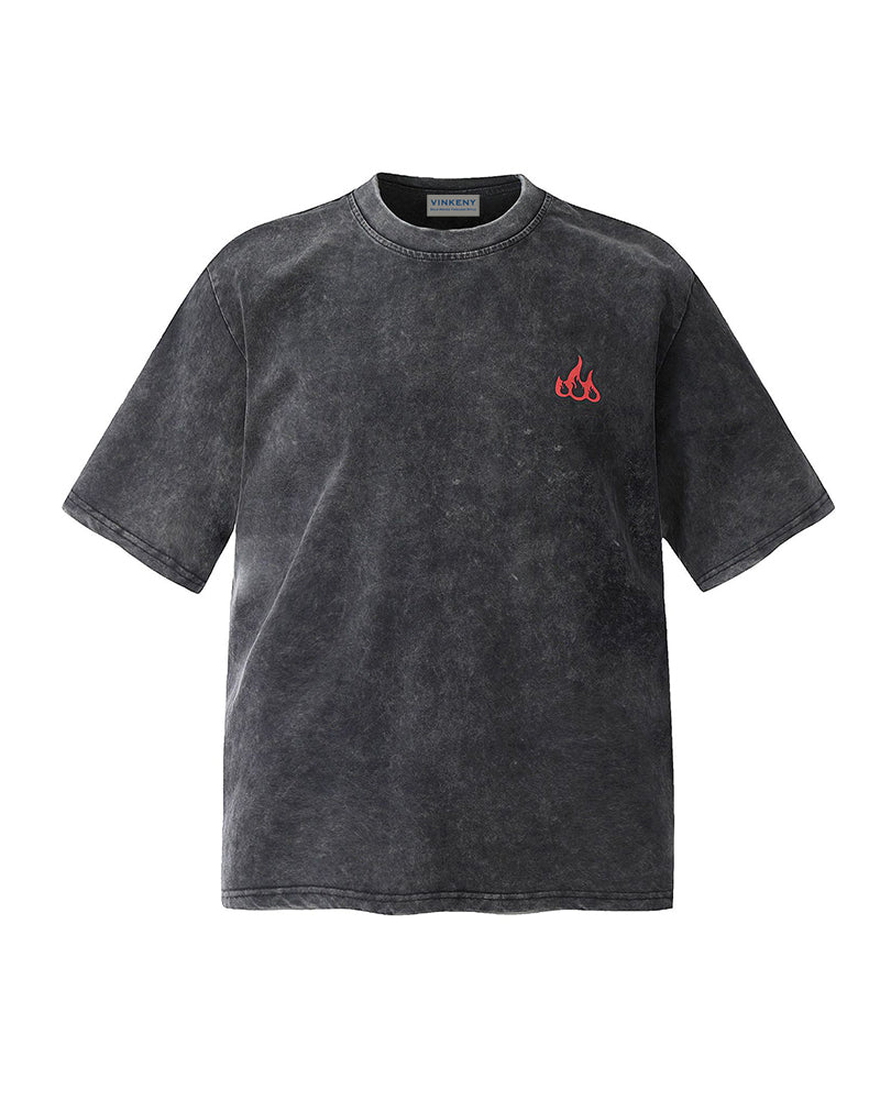 Washed embroidered short sleeves