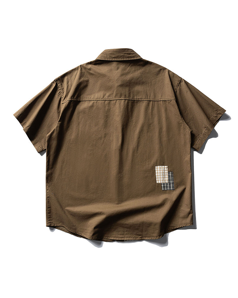 Color-block Plaid Short-sleeve Shirt