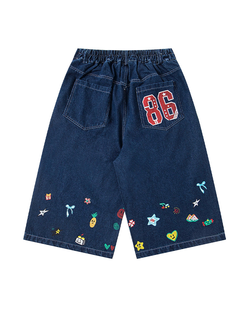 楽しいプリントのクロップドジーンズ