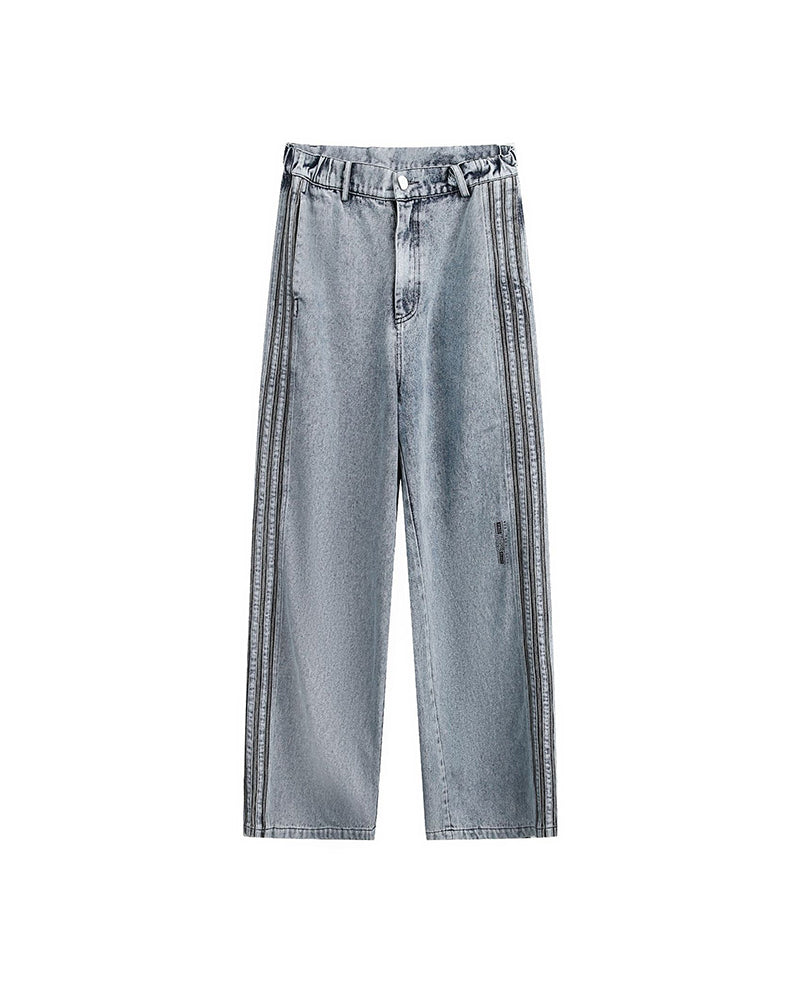 Simple and versatile striped denim trousers