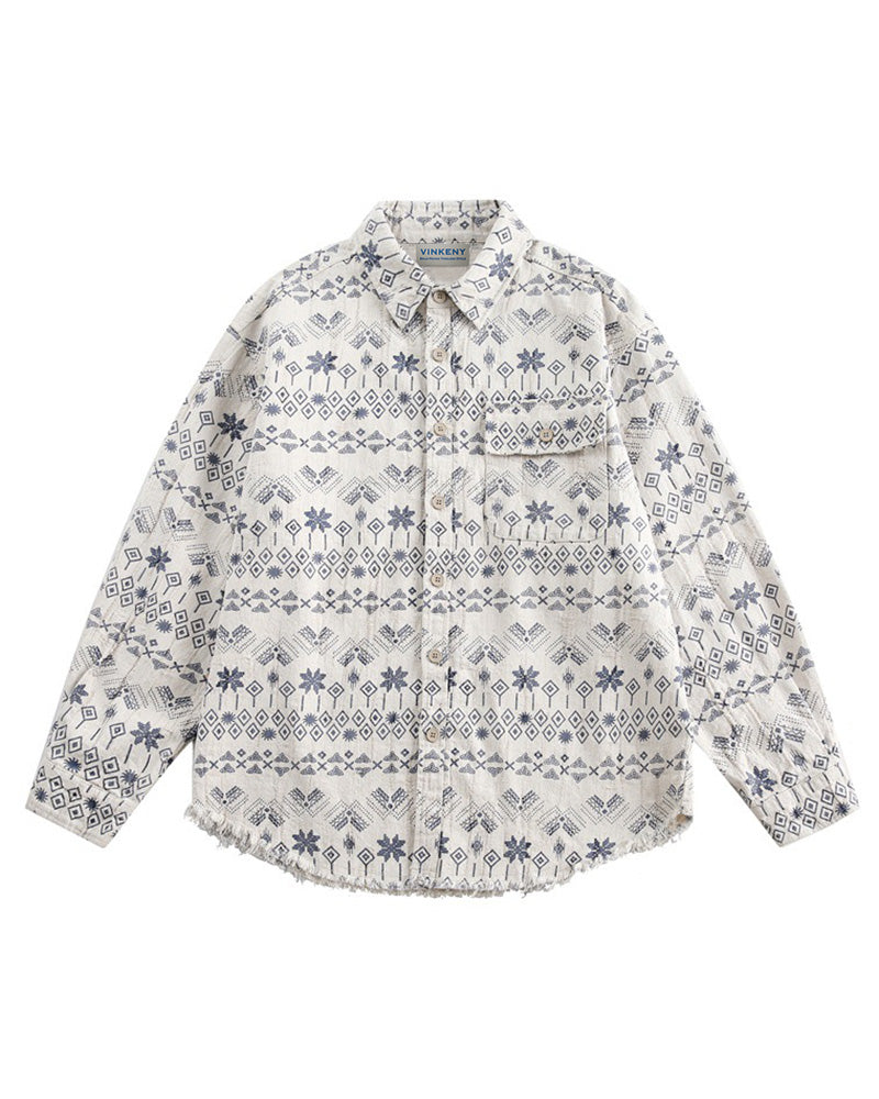 ウォッシュ加工の長袖シャツ