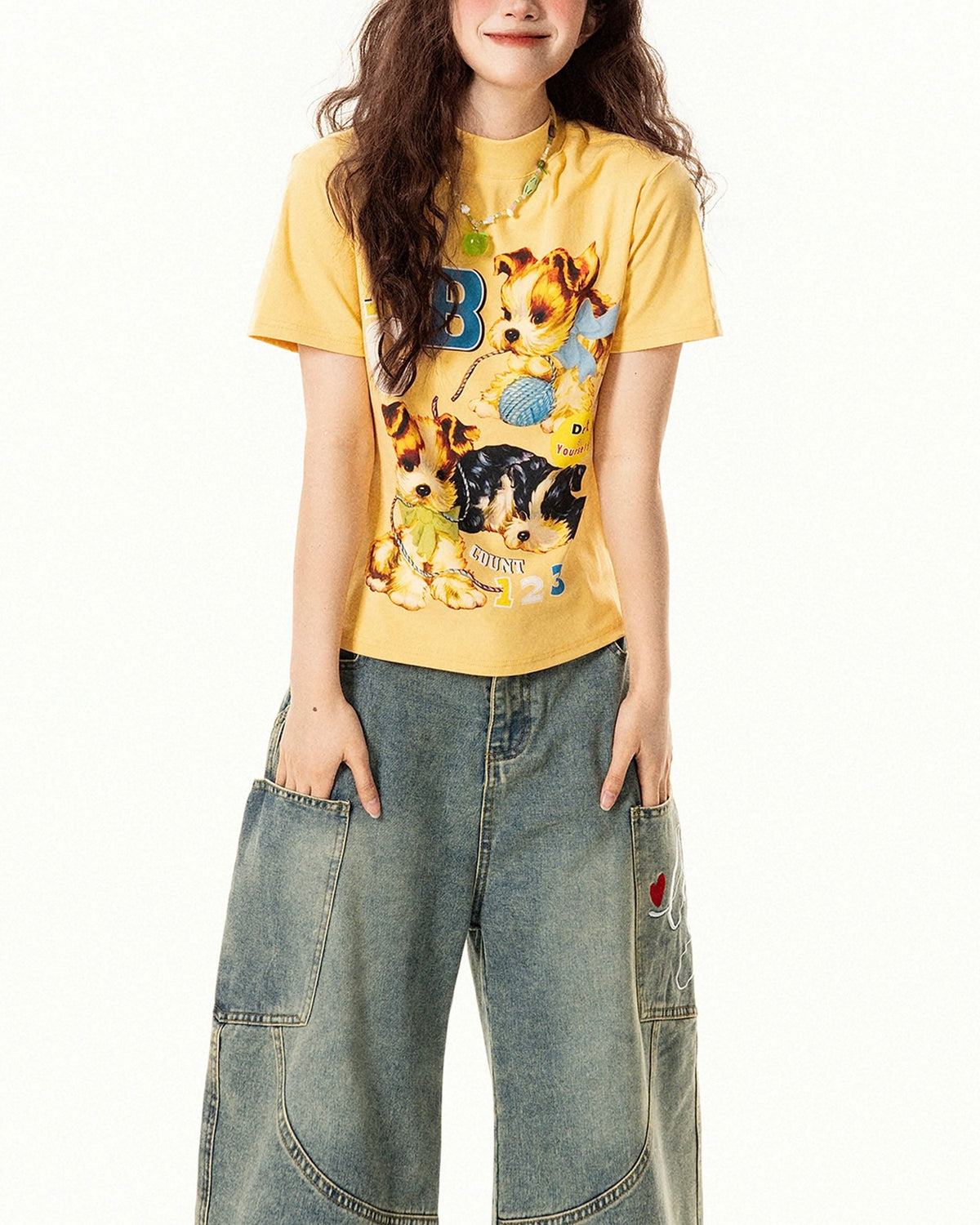 Dog print short sleeves