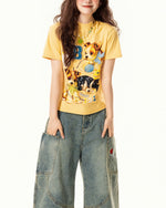 Dog print short sleeves