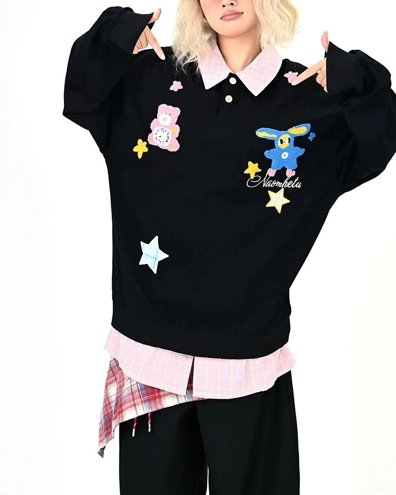 Cartoon fake two-piece sweatshirt