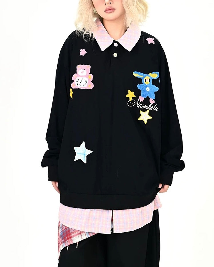 Cartoon fake two-piece sweatshirt